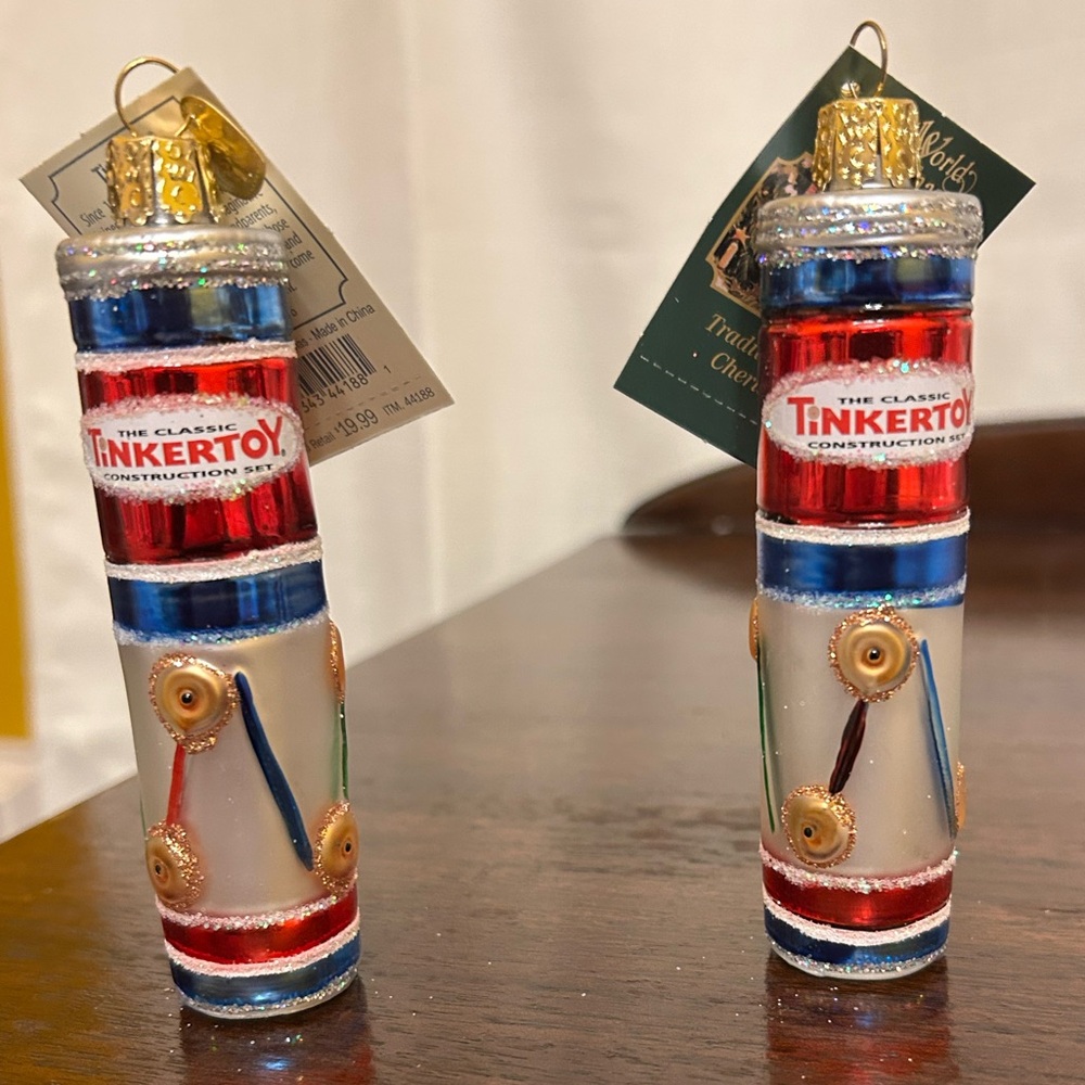 Tinkertoy Holiday Ornaments Old World Christmas Pair of 2 Tree Ornaments NWT